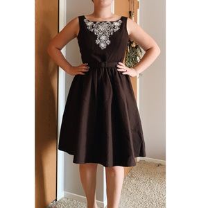 Brown with Embroidery Knee Length Dress